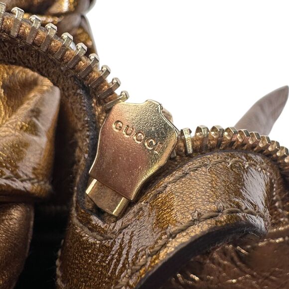 Gucci Hysteria Hand Bag Womens Metallic Gold Patent Leather Handbag Tom Ford Era - Picture 9 of 14